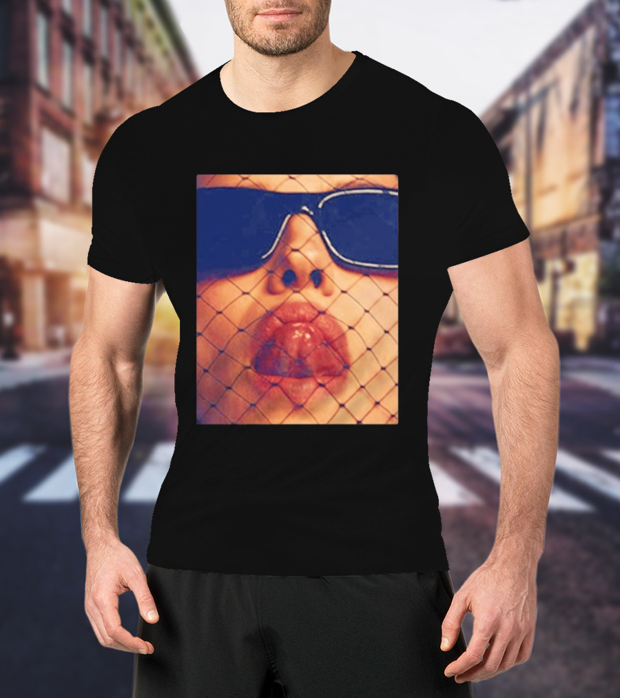 Irina Shayk Tongue Sunglasses Mesh T-Shirt
