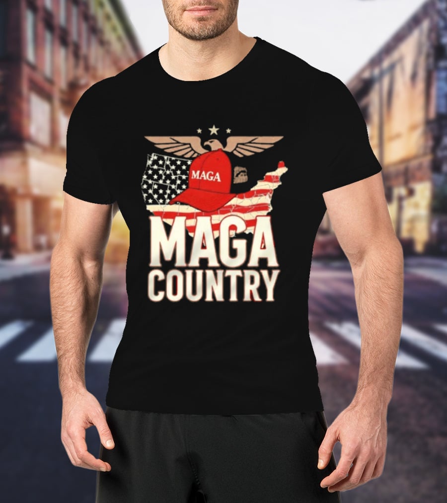 MAGA Country Patriotic USA Map With Red Hat And Eagle Wings T-Shirt