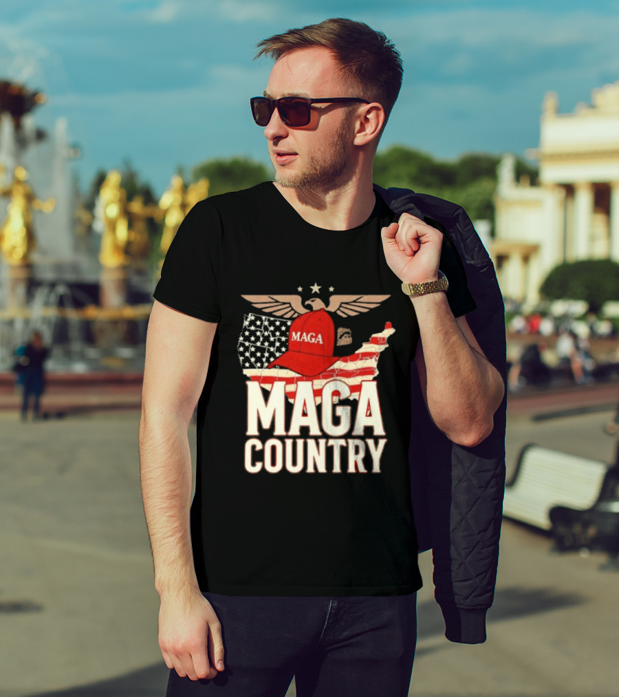 MAGA Country Patriotic USA Map With Red Hat And Eagle Wings T-Shirt
