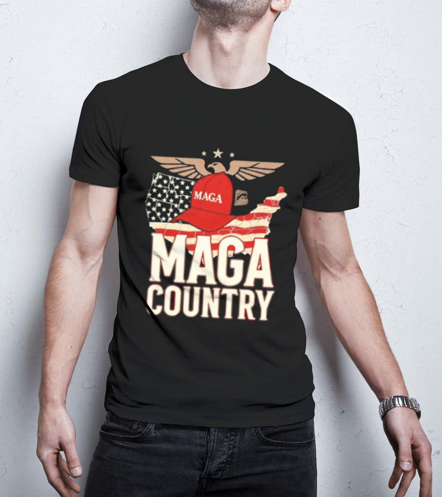 MAGA Country Patriotic USA Map With Red Hat And Eagle Wings T-Shirt