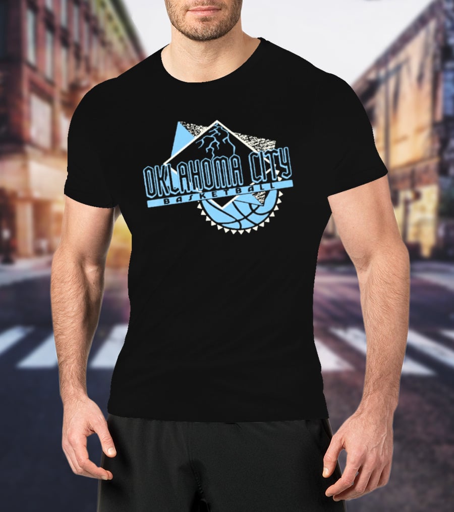 Oklahoma City Basketball Mountain And Basketball Hoop T-Shirt