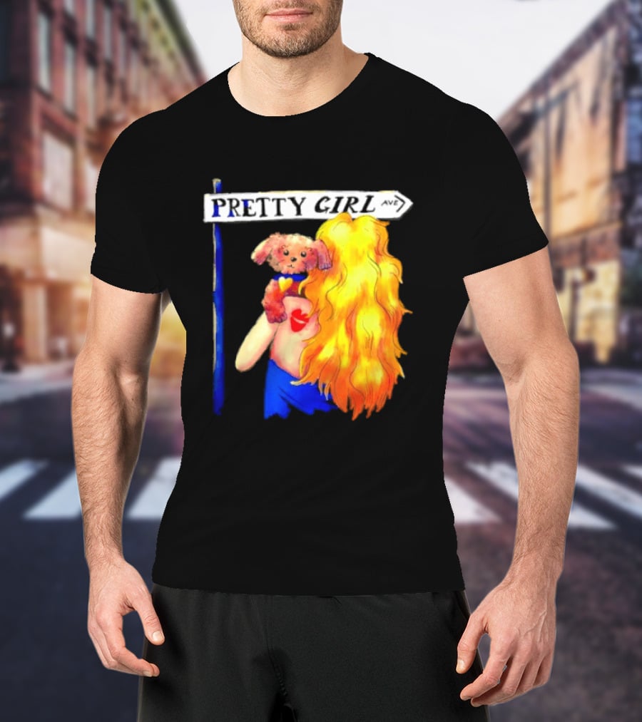 Pretty Girl Avenue Blonde Woman With Teddy Bear And Heart Tattoo T-Shirt