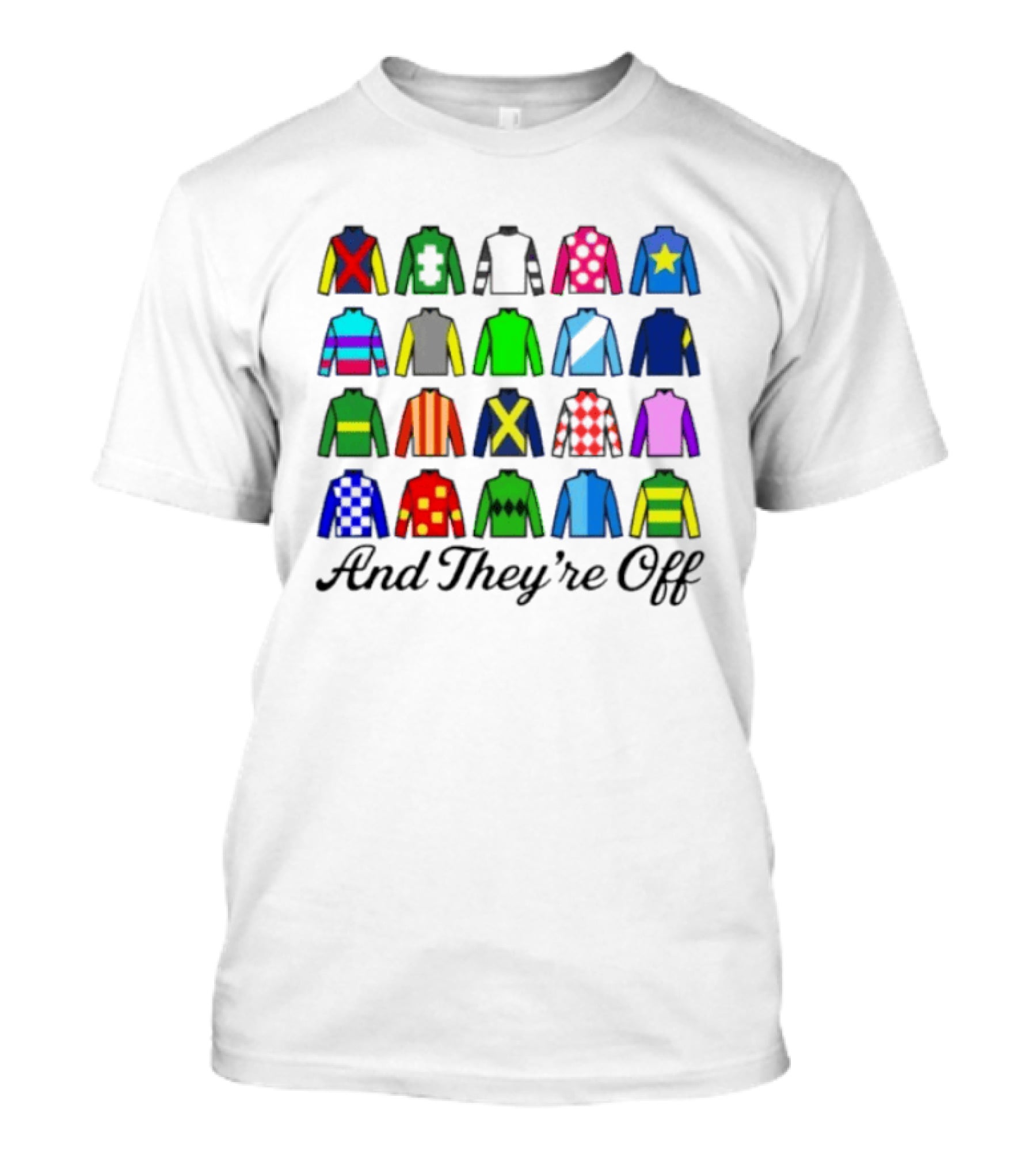 And They're Off Jockey Silks Colorful Patterns Racing T-Shirt