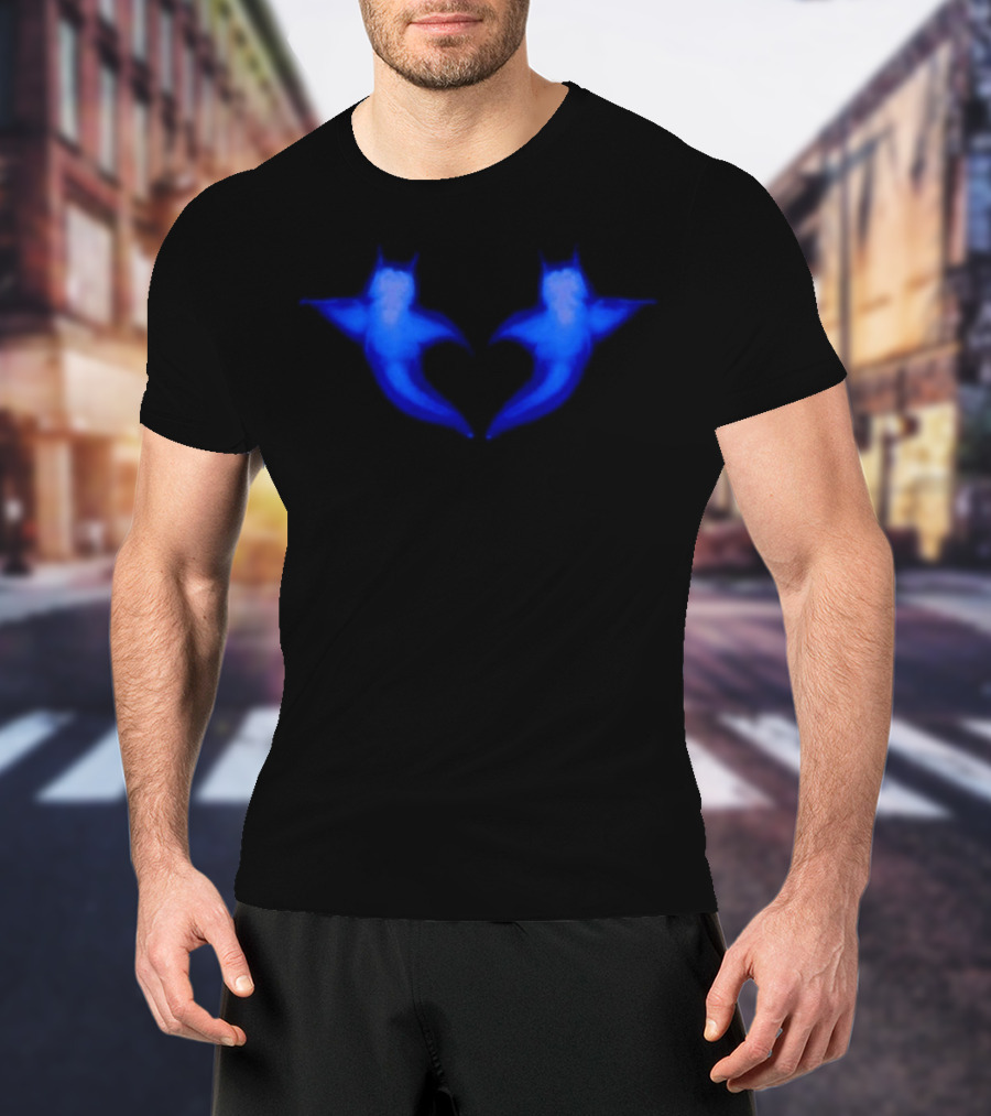Two Hearts Blue Bat Silhouette Pair T-Shirt