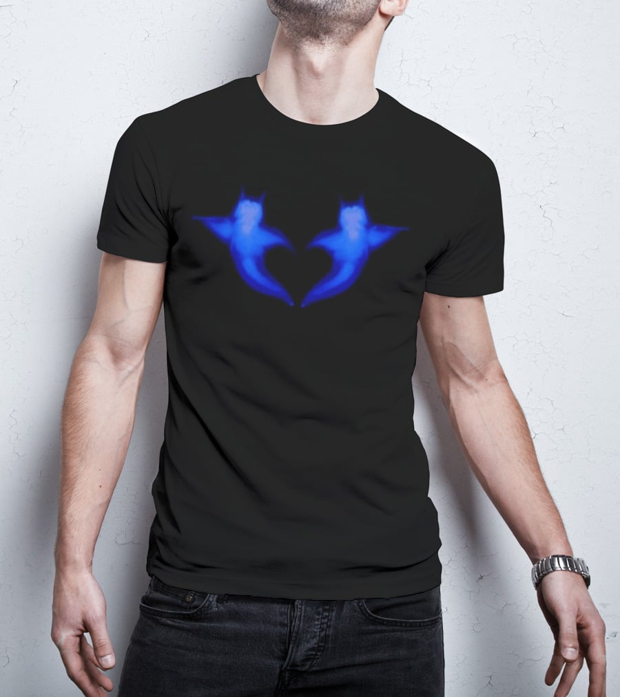Two Hearts Blue Bat Silhouette Pair T-Shirt