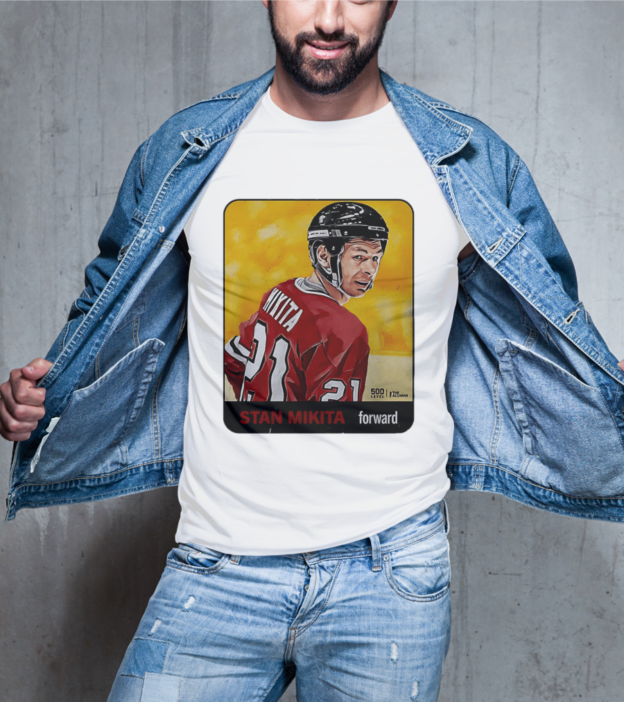 Stan Mikita Forward Chicago Blackhawks NHL Alumni Card 500 Level T-Shirt