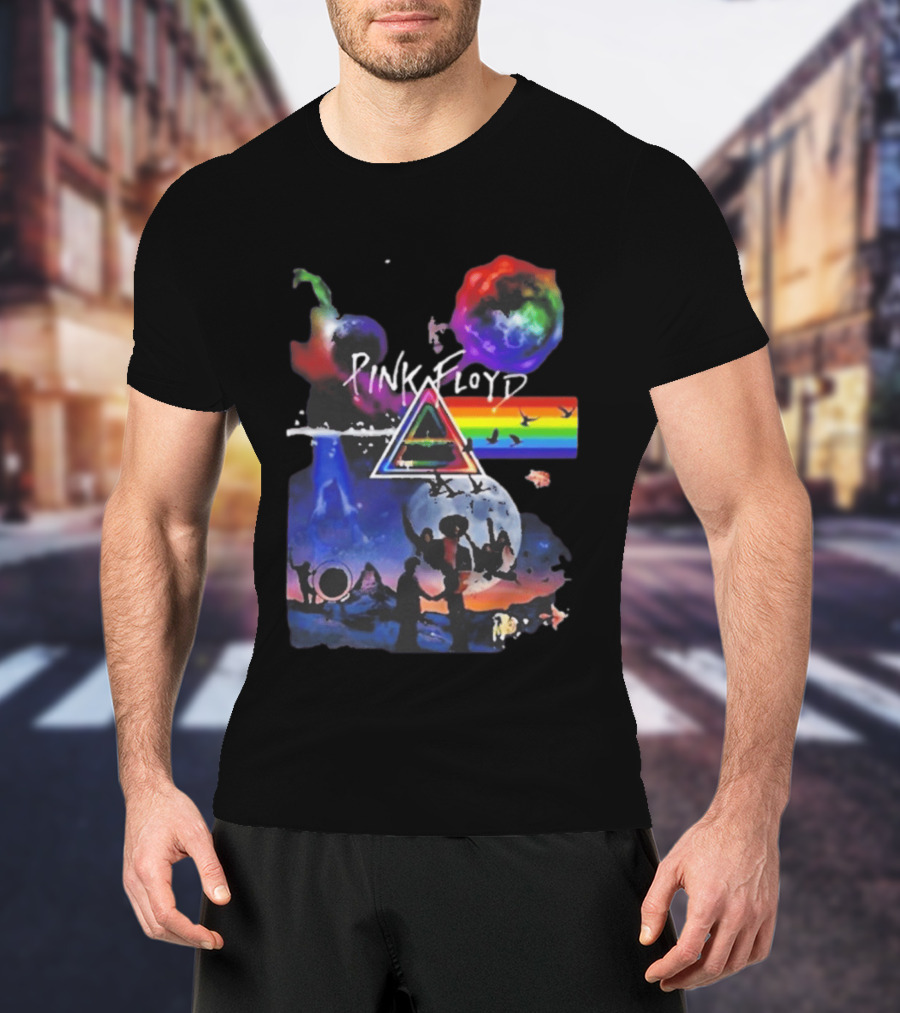 Pink Floyd Psychedelic Birds Colorful Rainbow Triangular Prism T-Shirt