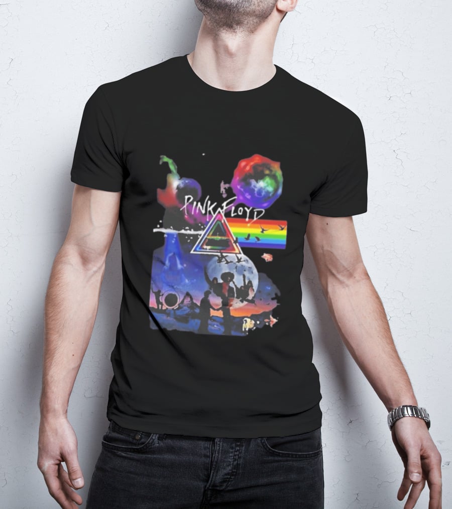 Pink Floyd Psychedelic Birds Colorful Rainbow Triangular Prism T-Shirt
