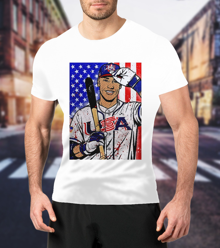 Aaron Judge USA Baseball Pop Art 2026 American Flag Stars Stripes T-Shirt
