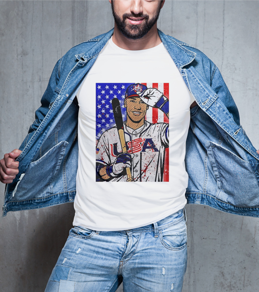 Aaron Judge USA Baseball Pop Art 2026 American Flag Stars Stripes T-Shirt