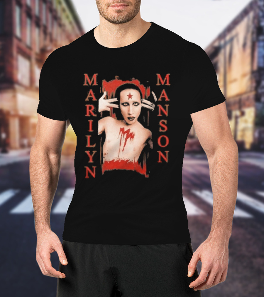 Marilyn Manson Star Forehead Bloody Chest Hands Head T-Shirt