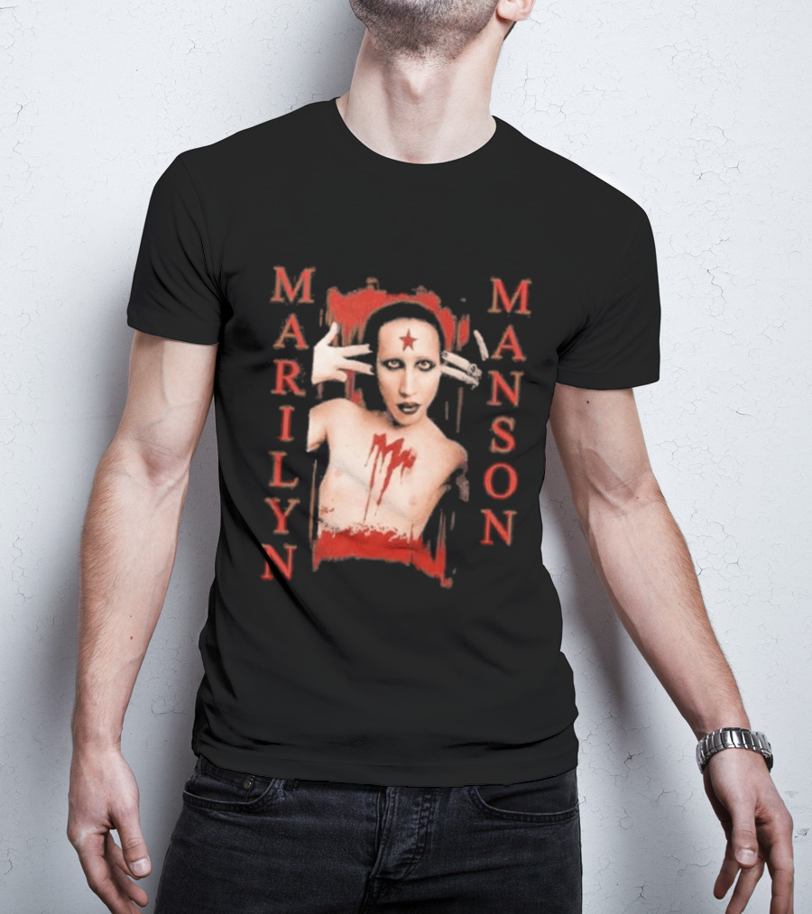 Marilyn Manson Star Forehead Bloody Chest Hands Head T-Shirt