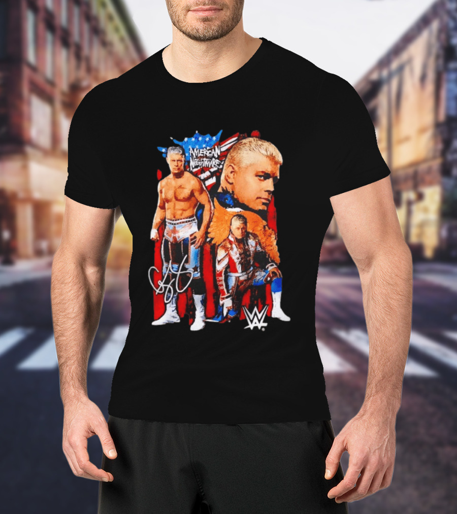 WWE Cody Rhodes American Nightmare Collage Patriotic Wrestling Iconic Signature T-Shirt