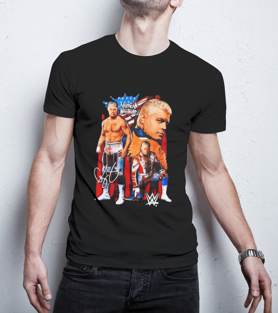WWE Cody Rhodes American Nightmare Collage Patriotic Wrestling Iconic Signature T-Shirt