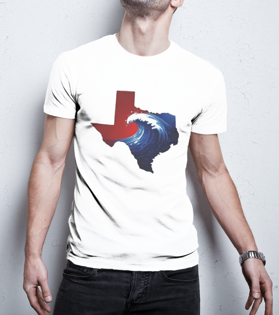 Texas Blue Wave Democrat Red State Map Wave Banner T-Shirt