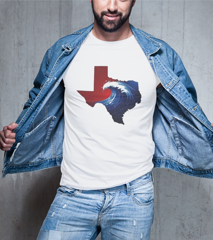 Texas Blue Wave Democrat Red State Map Wave Banner T-Shirt