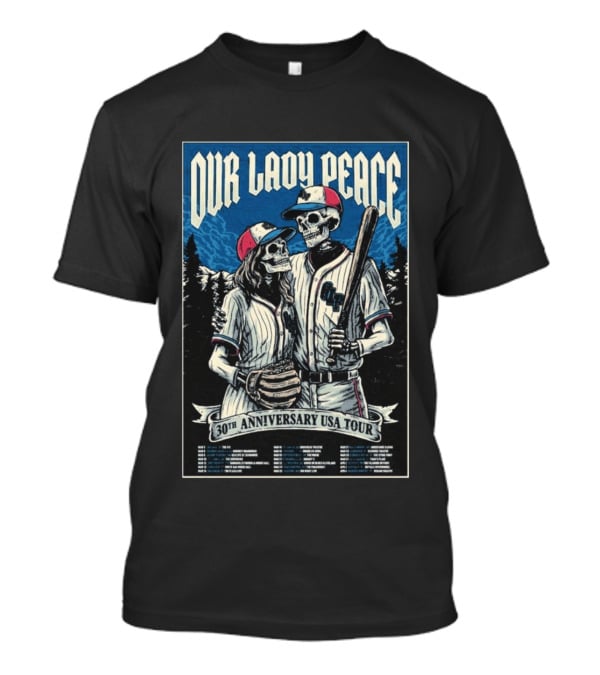 Our Lady Peace 30th Anniversary USA Tour 2026 Skeleton Baseball T-Shirt