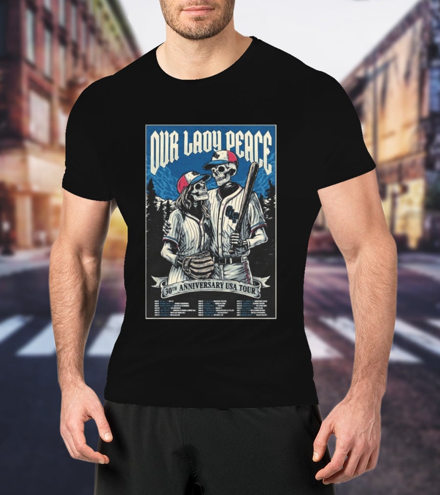 Our Lady Peace 30th Anniversary USA Tour 2026 Skeleton Baseball T-Shirt