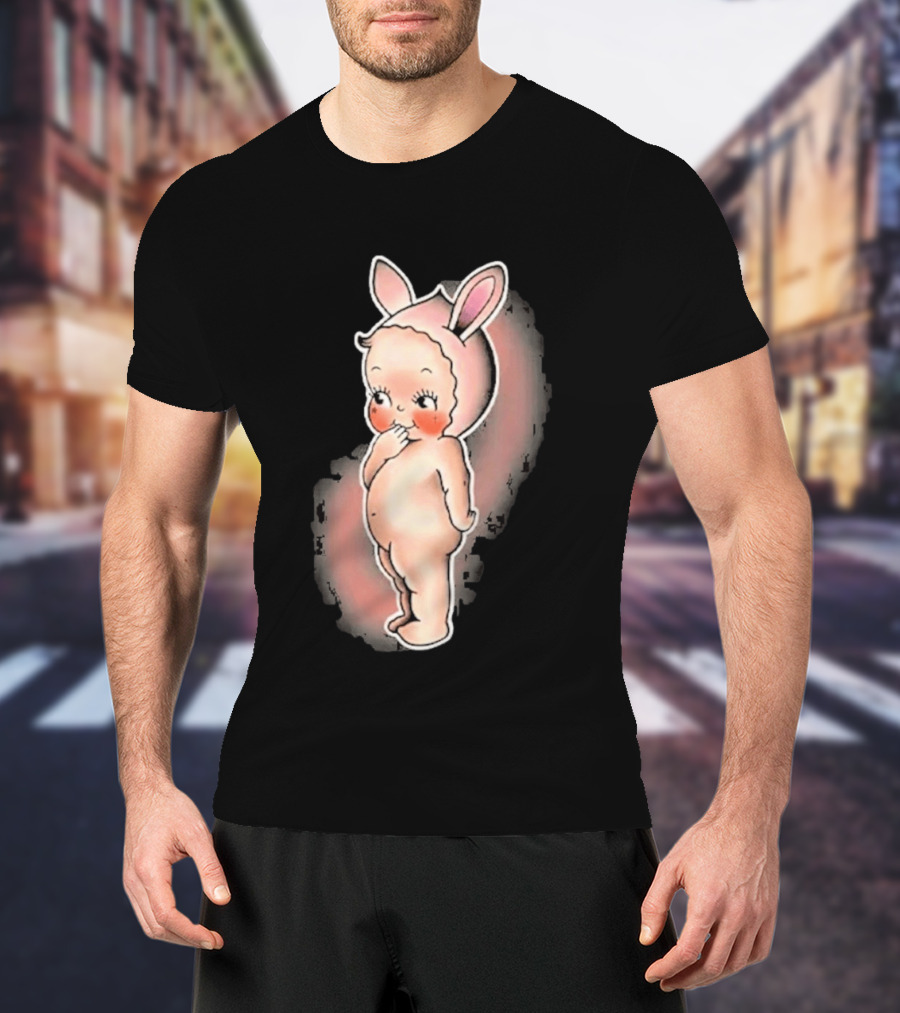 Kewpie Baby Bunny Rabbit Vintage Illustration Cute Pastel Pink Ears T-Shirt