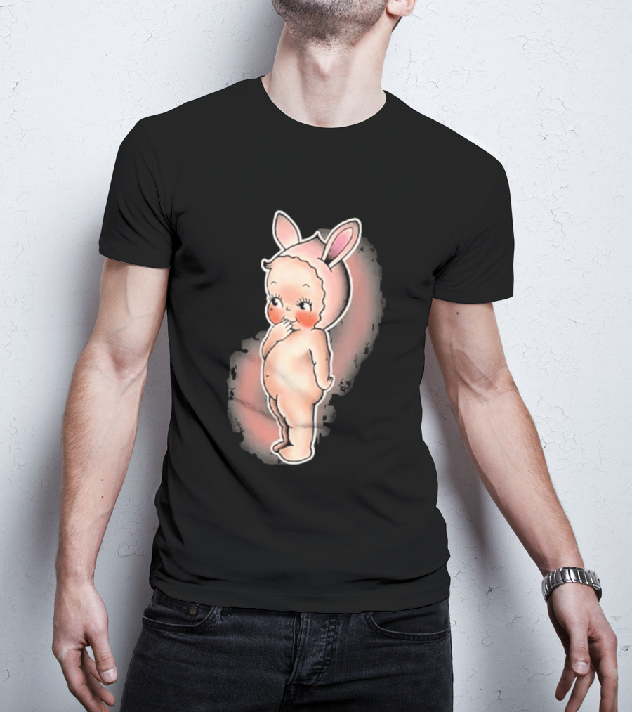 Kewpie Baby Bunny Rabbit Vintage Illustration Cute Pastel Pink Ears T-Shirt