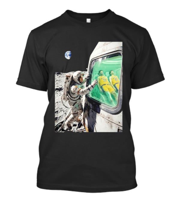 LeBron James Lakers Alone In Space Astronaut Scene With Number 77 And 15 In Spaceship T-Shirt