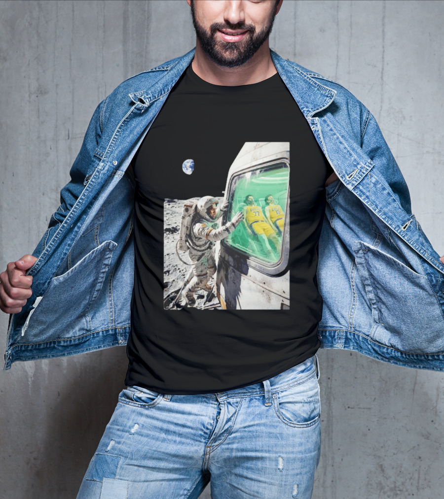 LeBron James Lakers Alone In Space Astronaut Scene With Number 77 And 15 In Spaceship T-Shirt