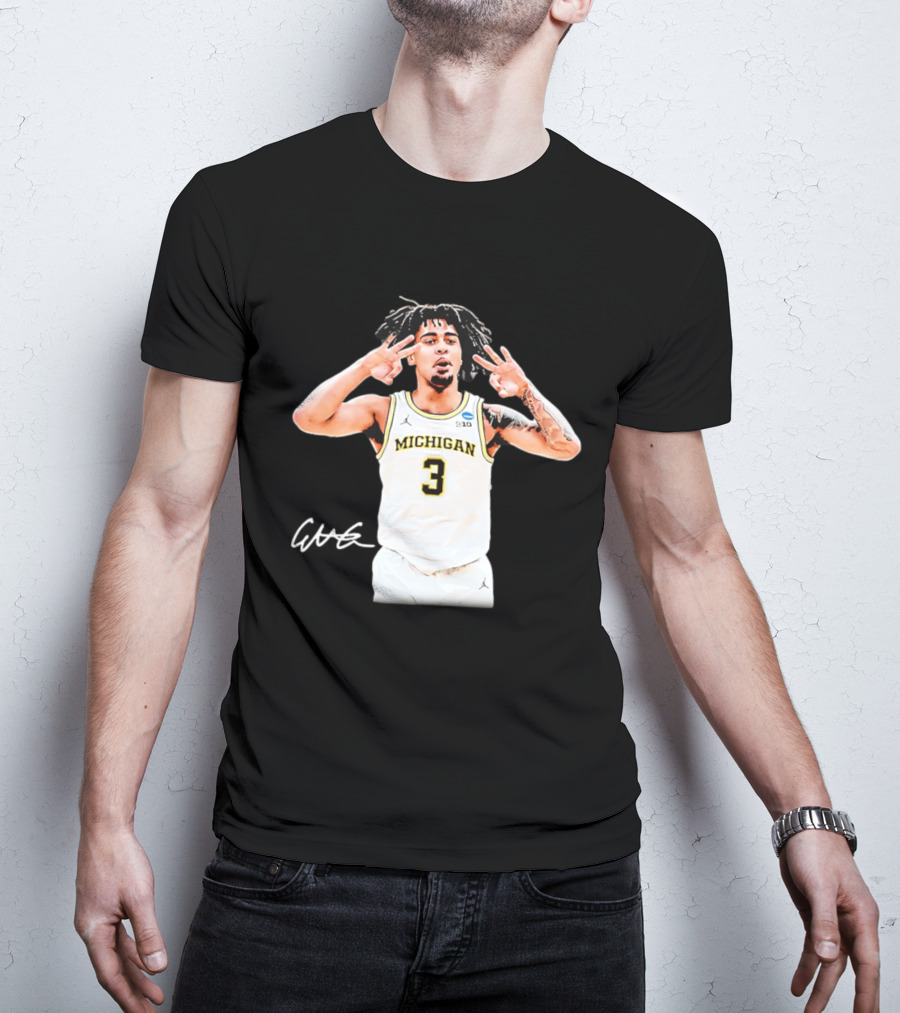 Michigan Wolverines Basketball Elliot Cadeau Jersey 3 Sign T-Shirt