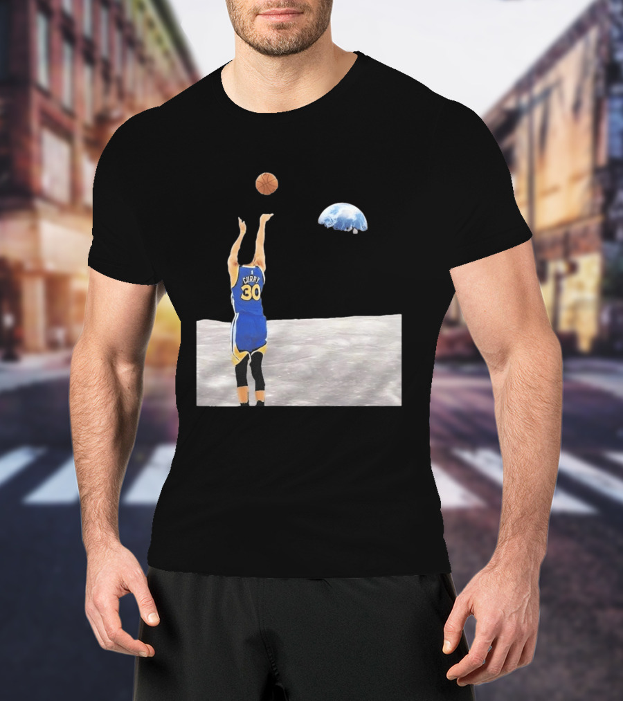Stephen Curry 30 Shooting Basketball From Moon Earth View T-Shirt
