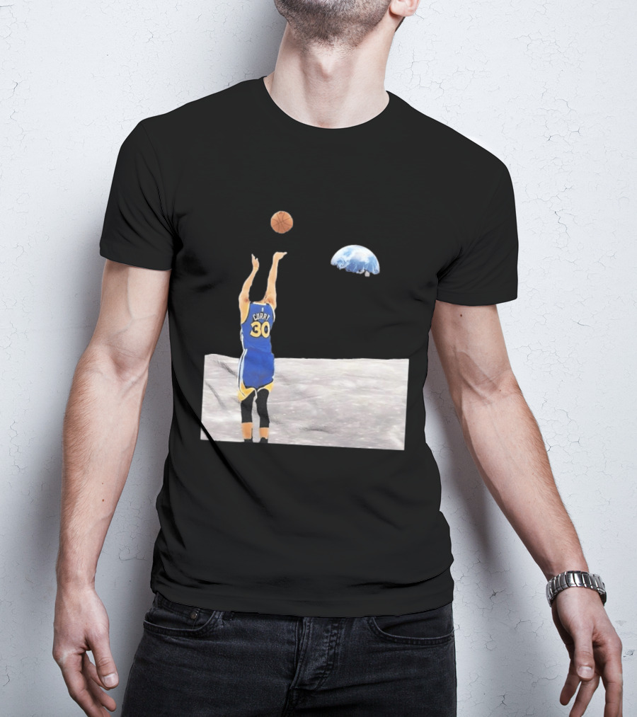 Stephen Curry 30 Shooting Basketball From Moon Earth View T-Shirt