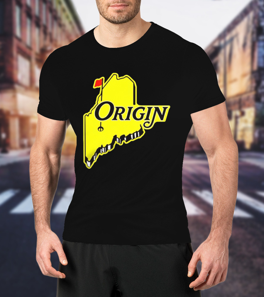 Origin USA Masters Golf Yellow Maine Flag Map T-Shirt