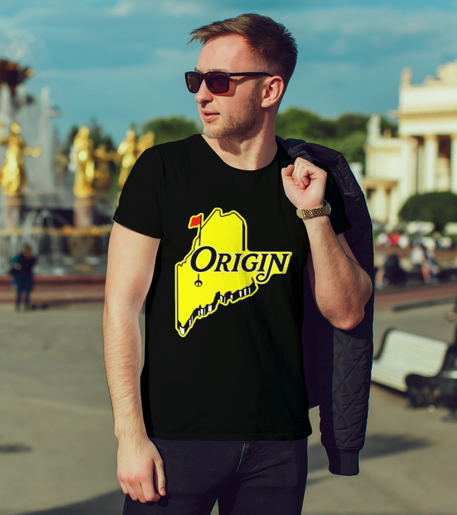 Origin USA Masters Golf Yellow Maine Flag Map T-Shirt