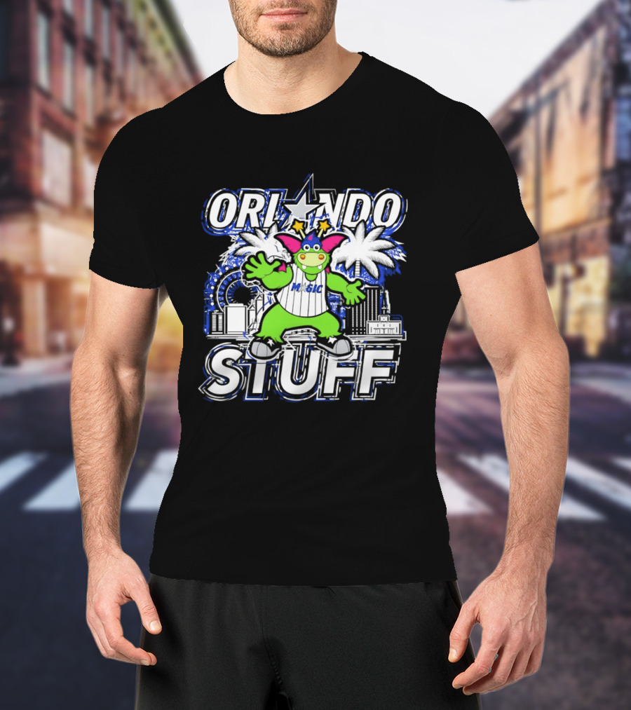 Orlando Magic Stuff NBA Mascot With Star Palms And City Skyline T-Shirt