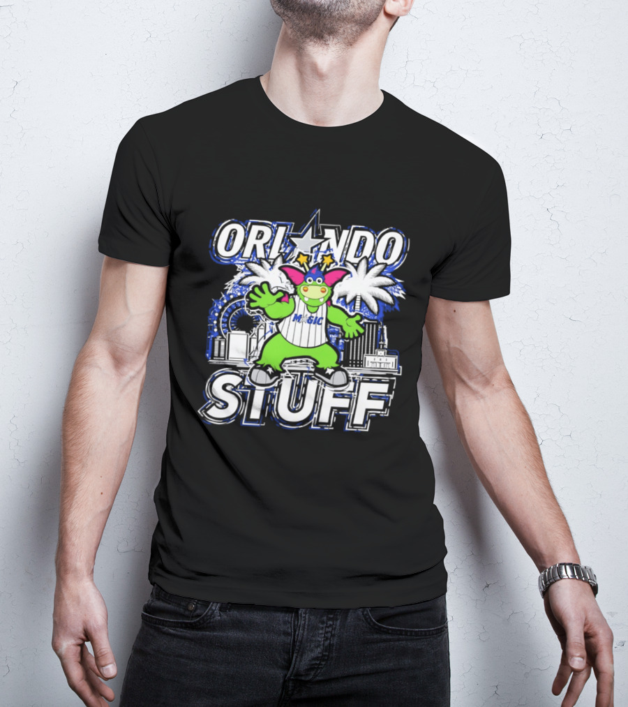 Orlando Magic Stuff NBA Mascot With Star Palms And City Skyline T-Shirt