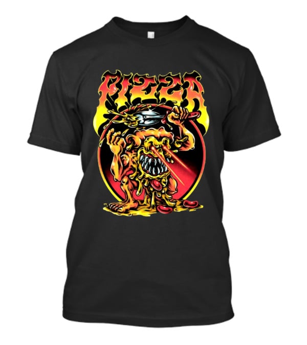Pizza Monster Melting Laser Eyes Fiery Cheesy Creature T-Shirt