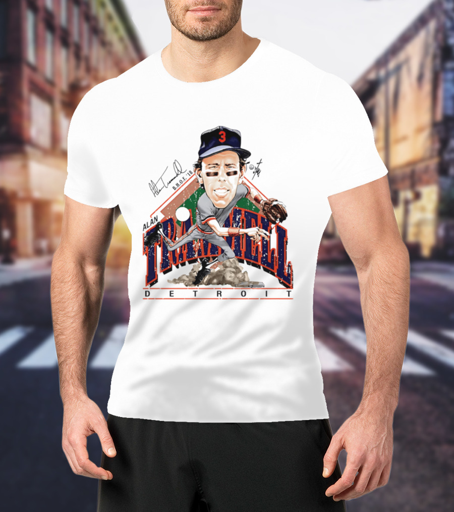Alan Trammell Detroit Tigers Bruce Stark Collection Signed Caricature T-Shirt
