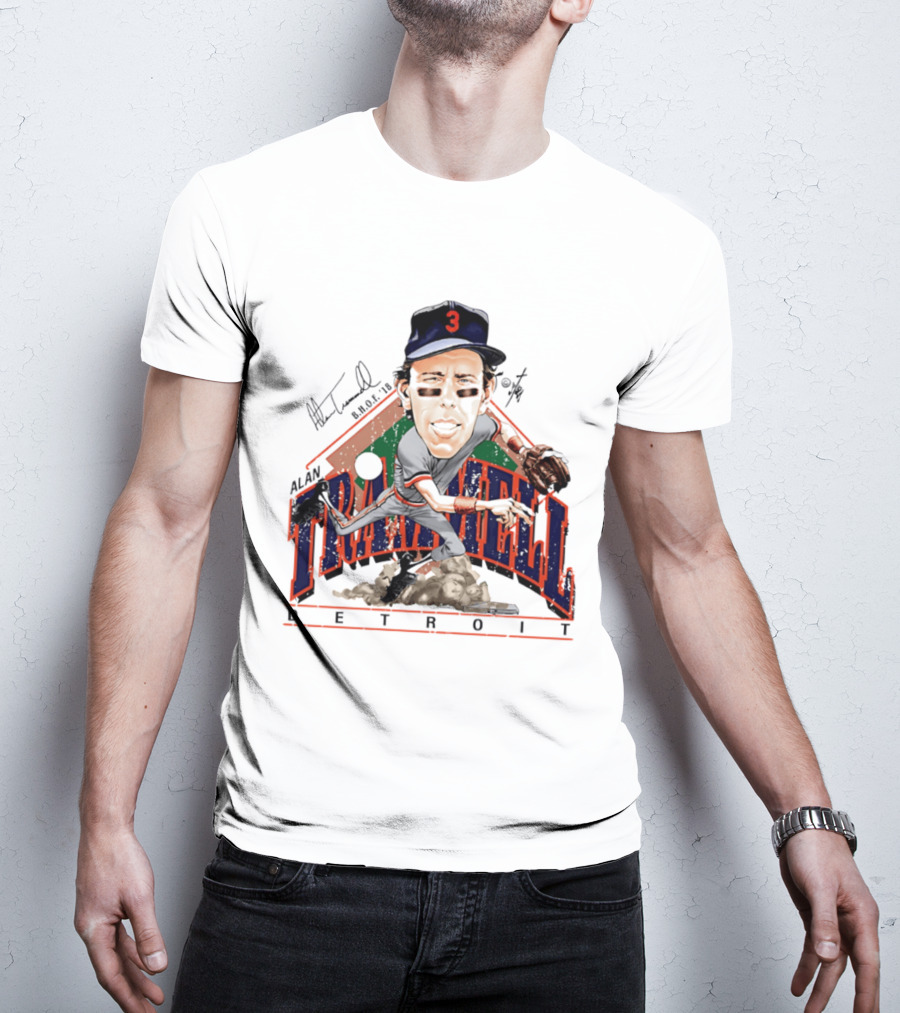 Alan Trammell Detroit Tigers Bruce Stark Collection Signed Caricature T-Shirt