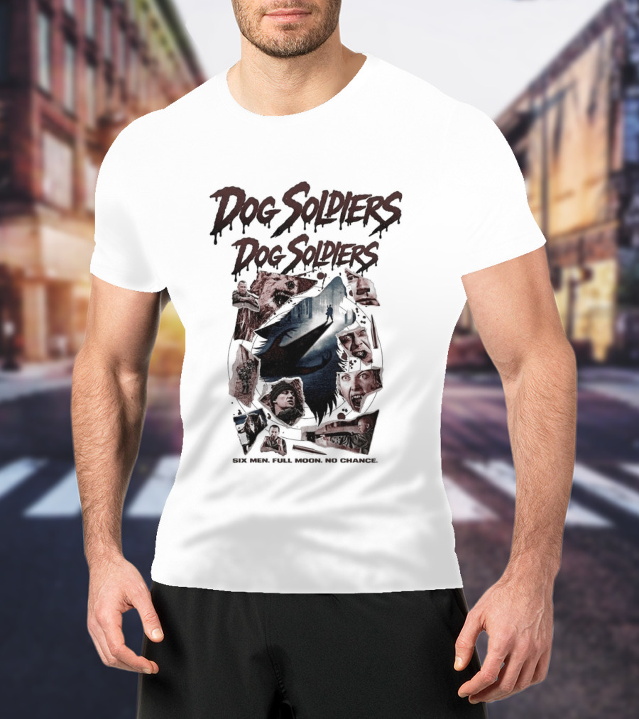 Dog Soldiers Horror Movie Inspired Design With Dramatic Red And Blue T-Shirt