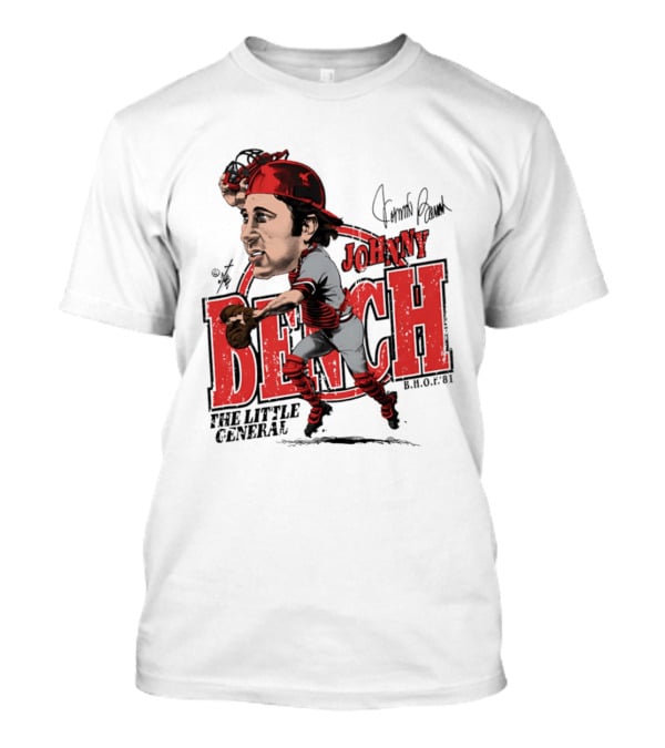 Johnny Bench Cincinnati The Little General Bruce Stark Collection HOF Caricature T-Shirt