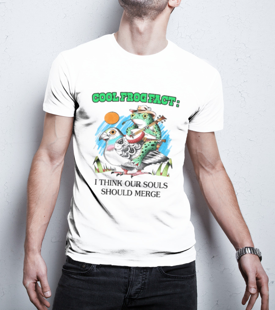 Cool Frog Fact I Think Our Souls Should Merge Frog Playing Banjo On Bird T-Shirt