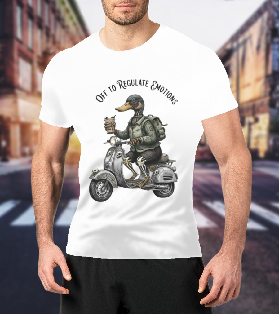 Zombie Duck Riding Scooter Off To Regulate Emotions T-Shirt