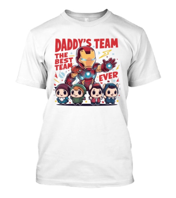 Daddys Team The Best Team Ever Superhero Dad Iron Man And Kids T-Shirt