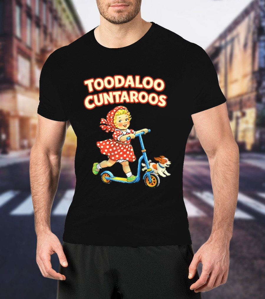 Toodaloo Cuntarooms Scooting Girl And Dog Red Polka Dot Dress T-Shirt