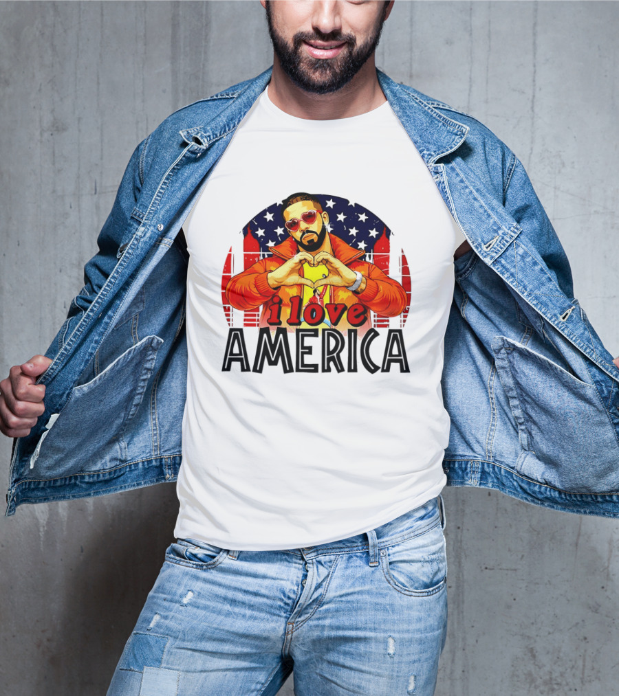 Drake I Love America Flag Heart Gesture Red Jacket Sunglasses T-Shirt