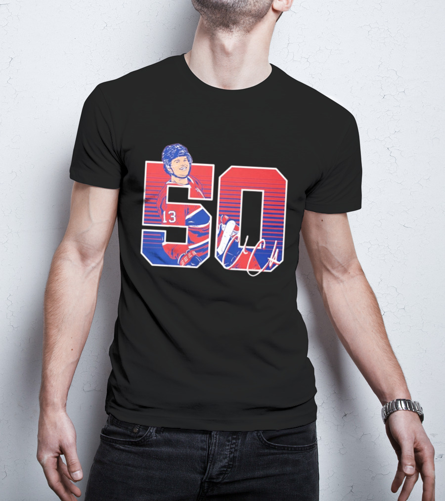 Cole Caufield 50 Goal Montreal Number 13 Hockey Player Signature T-Shirt