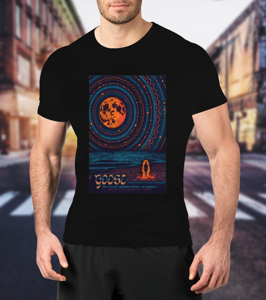 Goose War Memorial Auditorium April 14 15 2026 Fort Lauderdale Concert Retro Cosmic Moon And Beach T-Shirt