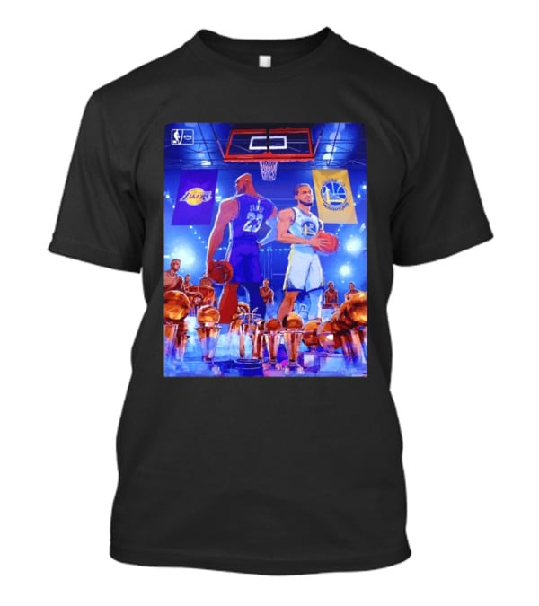 LeBron James Lakers Stephen Curry Warriors NBA Players With Championship Trophies T-Shirt