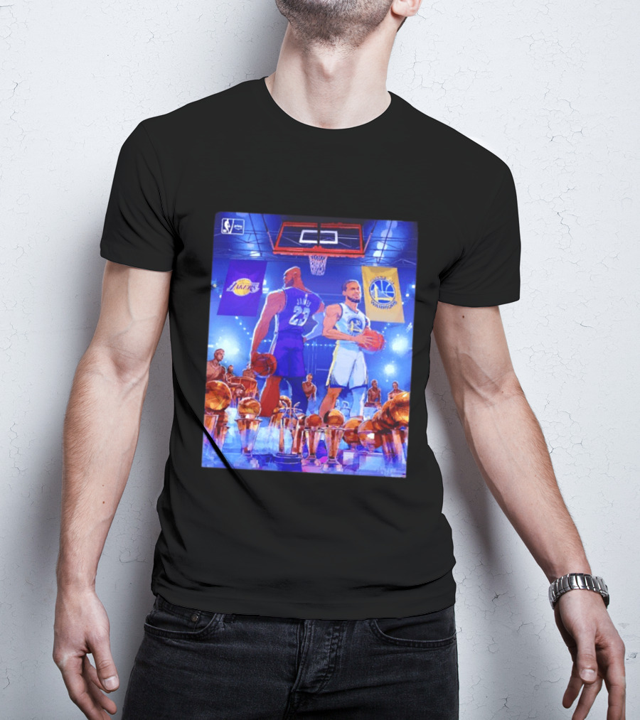 LeBron James Lakers Stephen Curry Warriors NBA Players With Championship Trophies T-Shirt