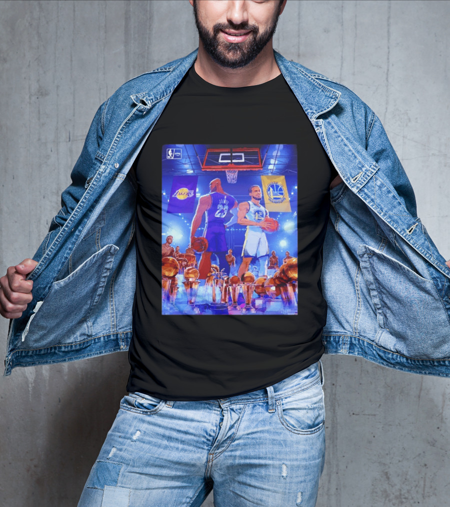 LeBron James Lakers Stephen Curry Warriors NBA Players With Championship Trophies T-Shirt