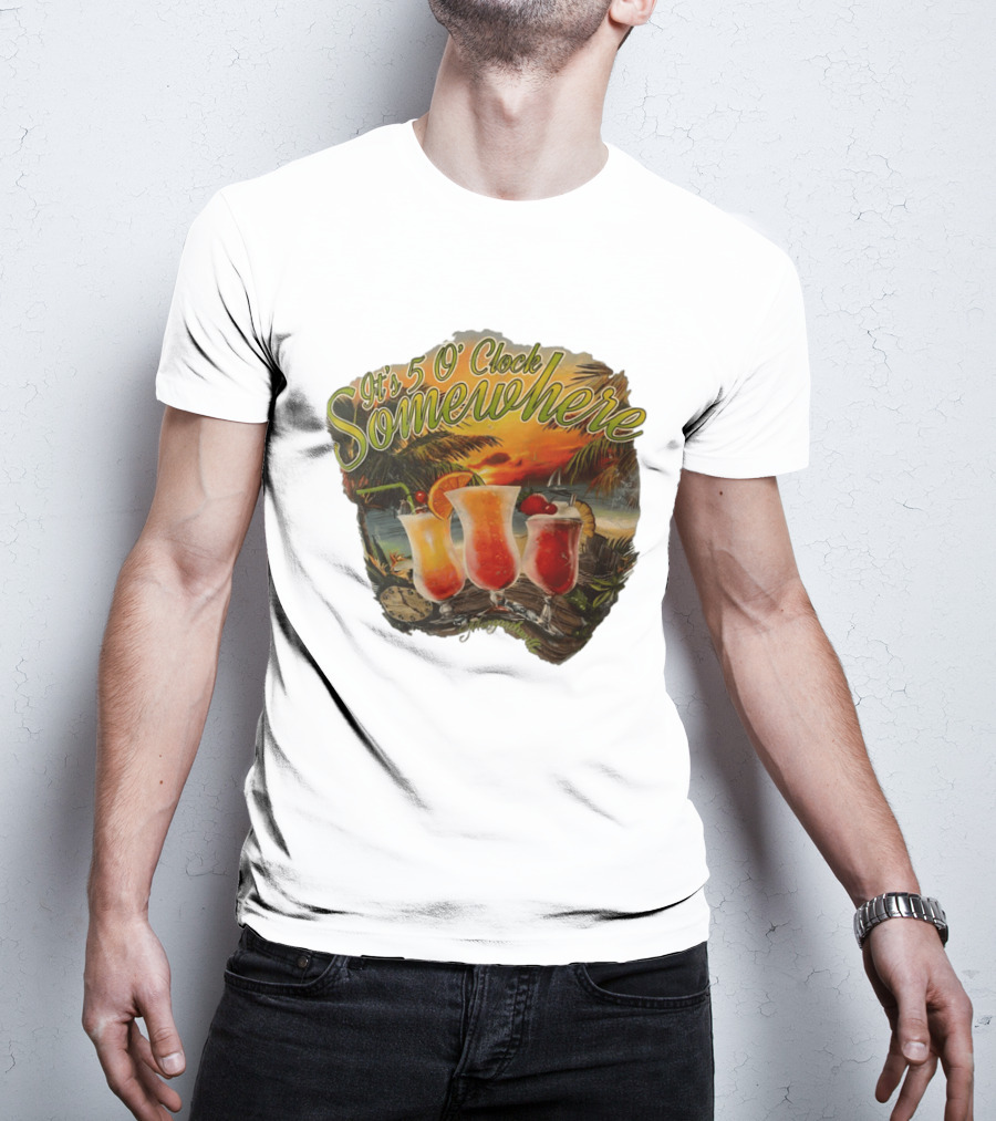 It's 5 O' Somewhere Tropical Sunset Cocktails And Palm Trees T-Shirt