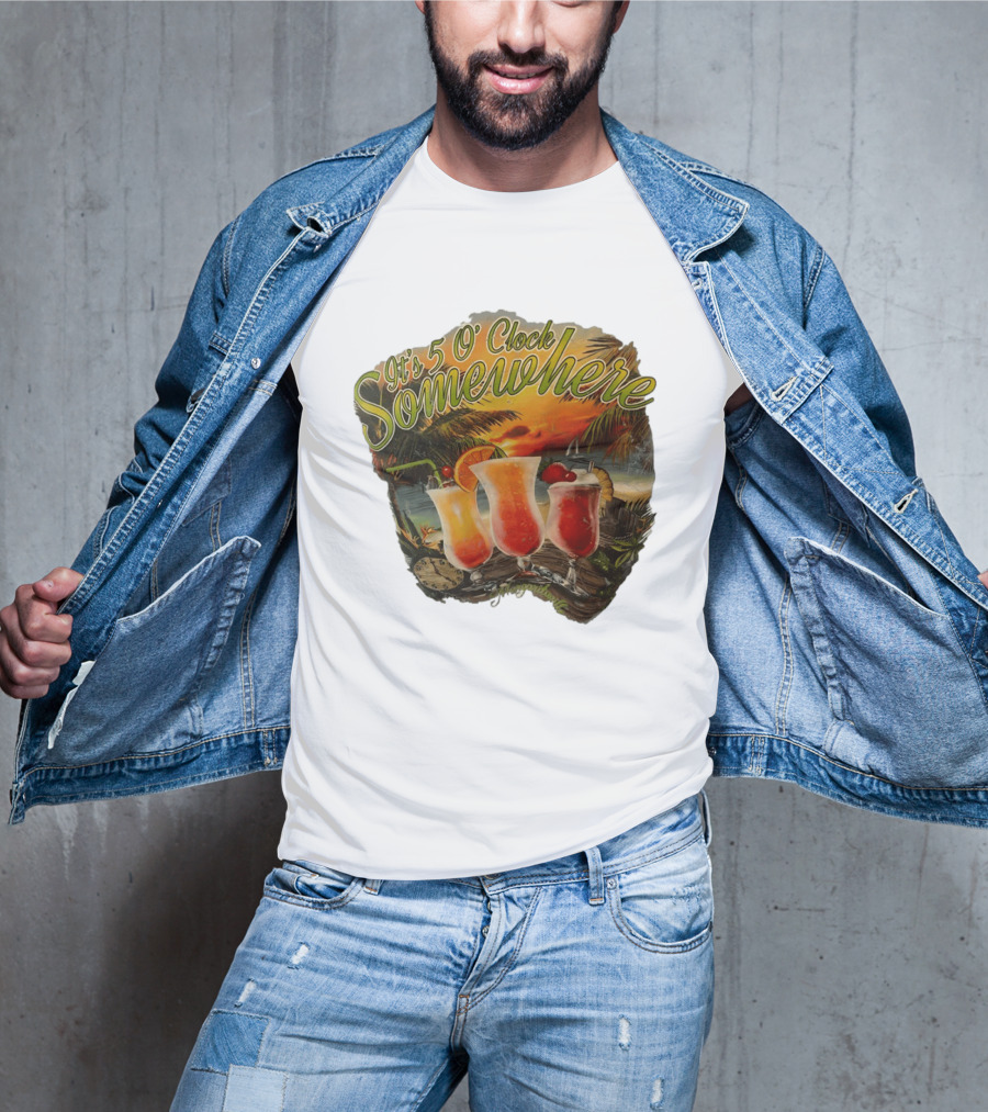 It's 5 O' Somewhere Tropical Sunset Cocktails And Palm Trees T-Shirt